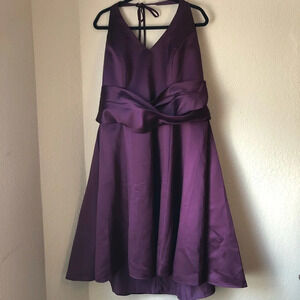 Alfred Angelo 22W Bridesmaid Dama Midi Dress Grape Dark Purple Halter Top HOCO
